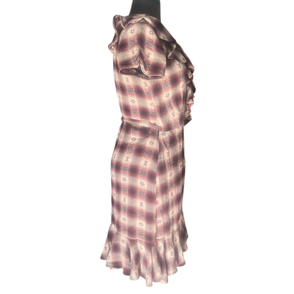 Y2K Ralph Lauren Denim & Supply Plaid Boho Grunge Southwestern Wrap Dress XS - Picture 4 of 9